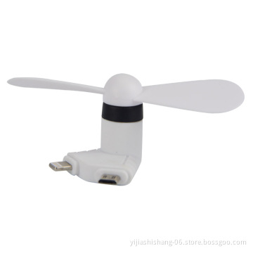 Yijiashishang Summer cheap gift cellphone fan for iPhone fan , portable 2 in 1 usb fan mini for iPhone + Android both use, 3 in 1 for USB C